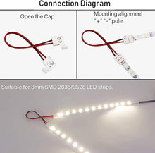 Load image into Gallery viewer, Amefil LED Strip Connector 2Pin 8mm LED Connector Kit Include Gapless Connector, L Shape PCB Connector,Jumper Connector,DC Female and DC Jack Splitter for 3528 5050 LED Strip (2pin-8)