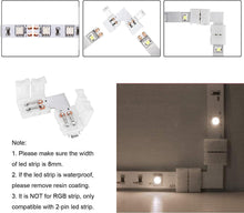 Load image into Gallery viewer, Amefil LED Strip Connector 2Pin 8mm LED Connector Kit Include Gapless Connector, L Shape PCB Connector,Jumper Connector,DC Female and DC Jack Splitter for 3528 5050 LED Strip (2pin-8)