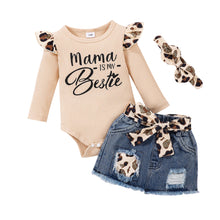 Load image into Gallery viewer, TIGELUKEY Baby Girl Clothes Newborn Long Sleeve Ruffle Romper Short Jeans Pants Leporad Headband Infant Outfits