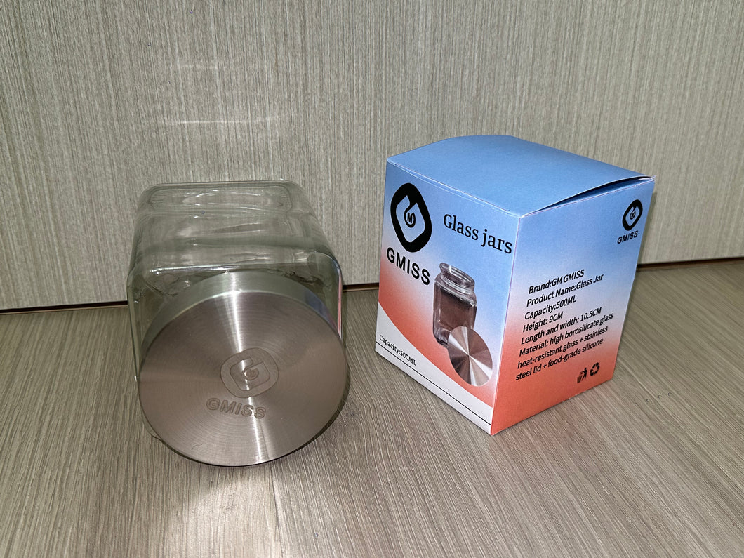 GM GMISS Glass Large Caliber Storage Jar, Square Glass Bottle for Dry Grocery and Tea, Stale Sealed Jar, Food Grade Organizer