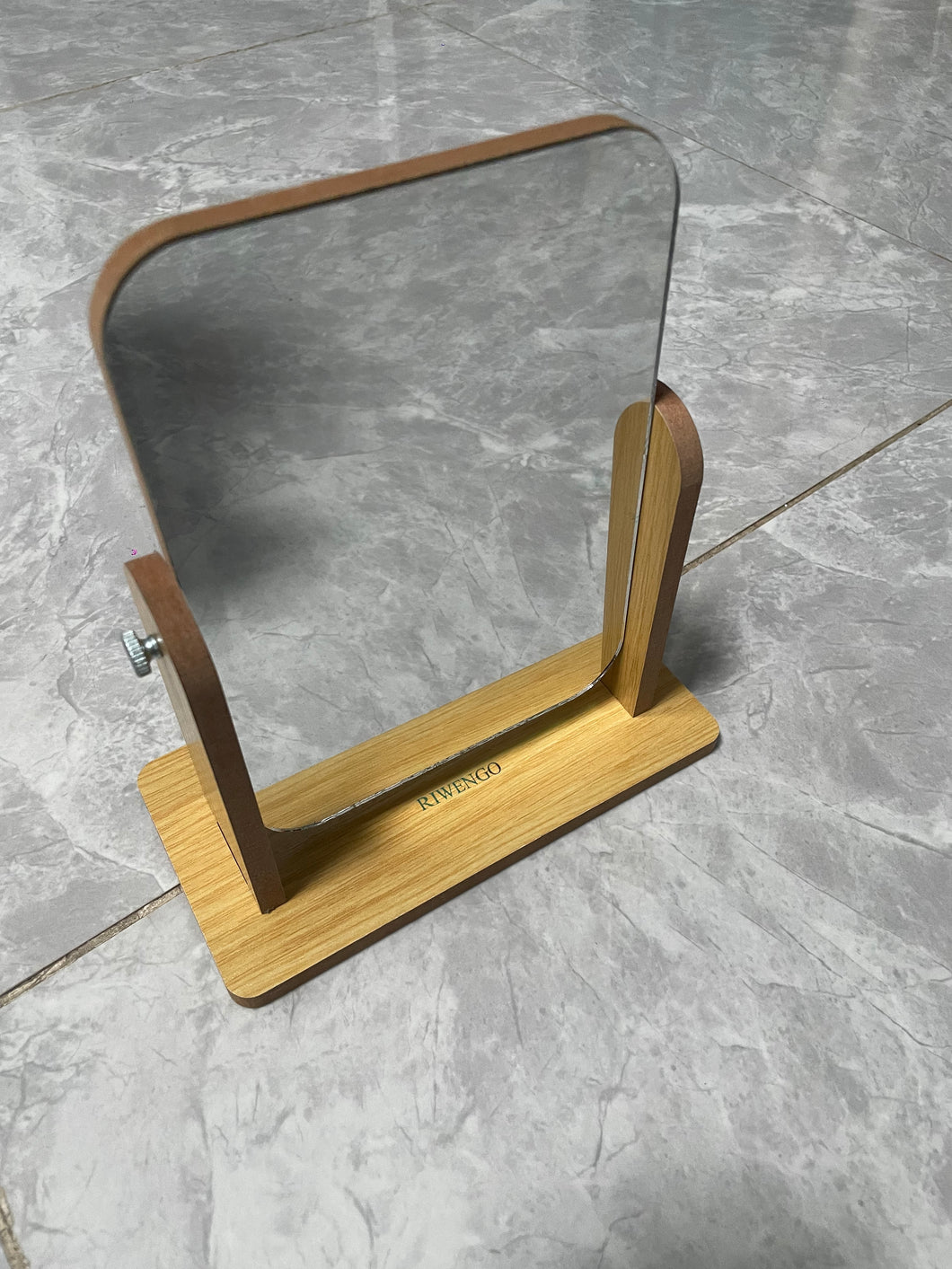 RIWENGO  Cosmetic Desktop Mirror,Desktop Wooden Mirror,Home Single Dressing Mirror,Bedroom Mirror