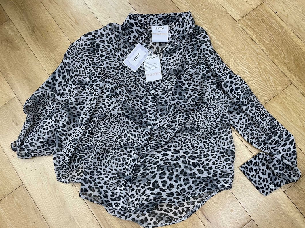 HKTOP Blouse Jacket, Fall Long Sleeve Top, Leopard Print Shirt