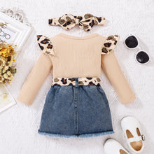 Load image into Gallery viewer, TIGELUKEY Baby Girl Clothes Newborn Long Sleeve Ruffle Romper Short Jeans Pants Leporad Headband Infant Outfits
