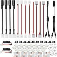 Load image into Gallery viewer, Amefil LED Strip Connector 2Pin 8mm LED Connector Kit Include Gapless Connector, L Shape PCB Connector,Jumper Connector,DC Female and DC Jack Splitter for 3528 5050 LED Strip (2pin-8)
