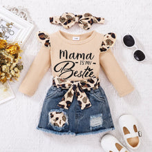 Load image into Gallery viewer, TIGELUKEY Baby Girl Clothes Newborn Long Sleeve Ruffle Romper Short Jeans Pants Leporad Headband Infant Outfits
