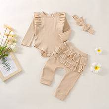 Load image into Gallery viewer, LUCKBBLO Baby Girl Clothes Outfit Infant Outifts Fall Winter Outfits 3pc Rib Frill Long Sleeve Romper Pant Set 0-24 Months
