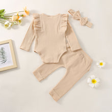 Load image into Gallery viewer, LUCKBBLO Baby Girl Clothes Outfit Infant Outifts Fall Winter Outfits 3pc Rib Frill Long Sleeve Romper Pant Set 0-24 Months
