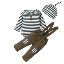 Load image into Gallery viewer, VILUNTOTO Baby Boy Clothes Newborn Outfits Long Sleeve Stripe Romper Overalls Suspender Pants Set 0-24 Months
