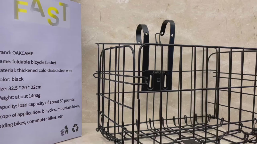 OAKCAMP bike basket, front basket, bike hanging basket, mountain bike rear basket, foldable bike basket