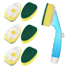 Load image into Gallery viewer, Non Scratch Dishwand Refills Handle, Dish Wand Refill Pack, 6 Heavy Duty Replacement Sponge Heads Set, Soap Dispenser Scrubbers, Dishwashing Scrub Dispensing Brush Pads, Dishwasher Cleaning Tool kit
